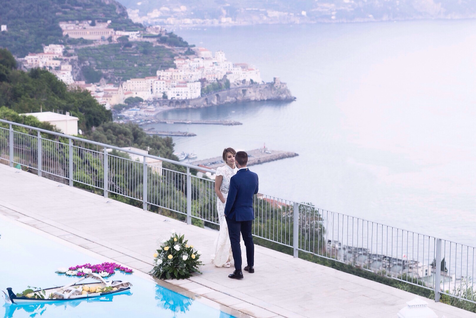 Amalfi wedding venue the couple by the pool